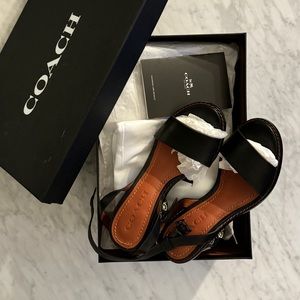 Coach Tea Rose Embellished Block Heel Sandals